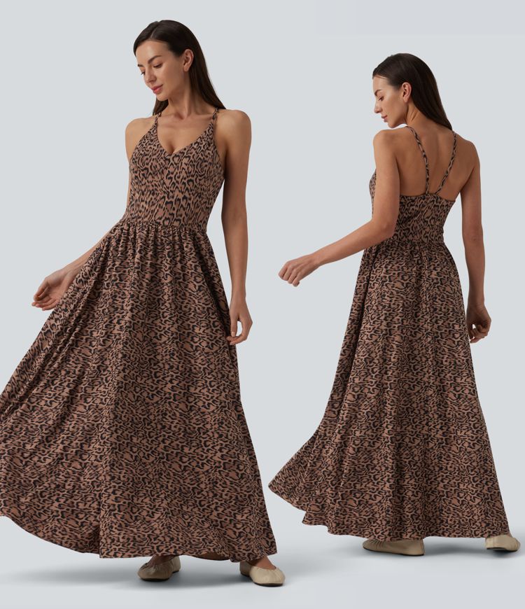 Robe longue fluide décontractée à bretelles avec poches Robe longue fluide décontractée à bretelles avec poches