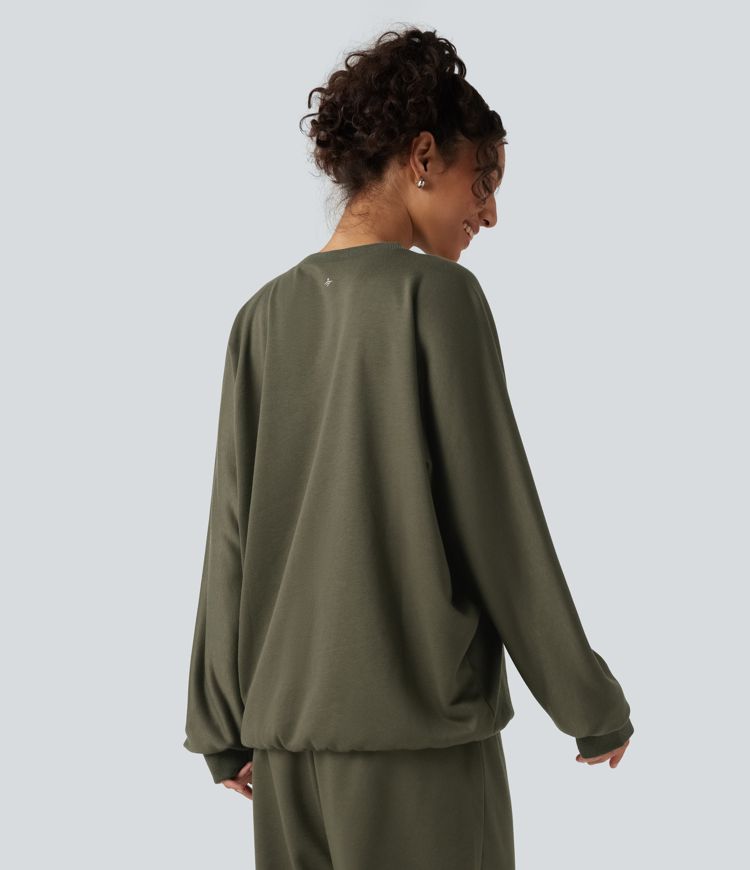 Ivy Green Round Neck Long Sleeve French Terry Casual Sweatshirt / 2