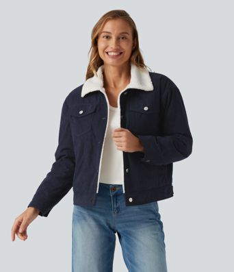 Stand Collar Long Sleeve Corduroy Casual Jacket with Pockets Stand Collar Long Sleeve Corduroy Casual Jacket with Pockets