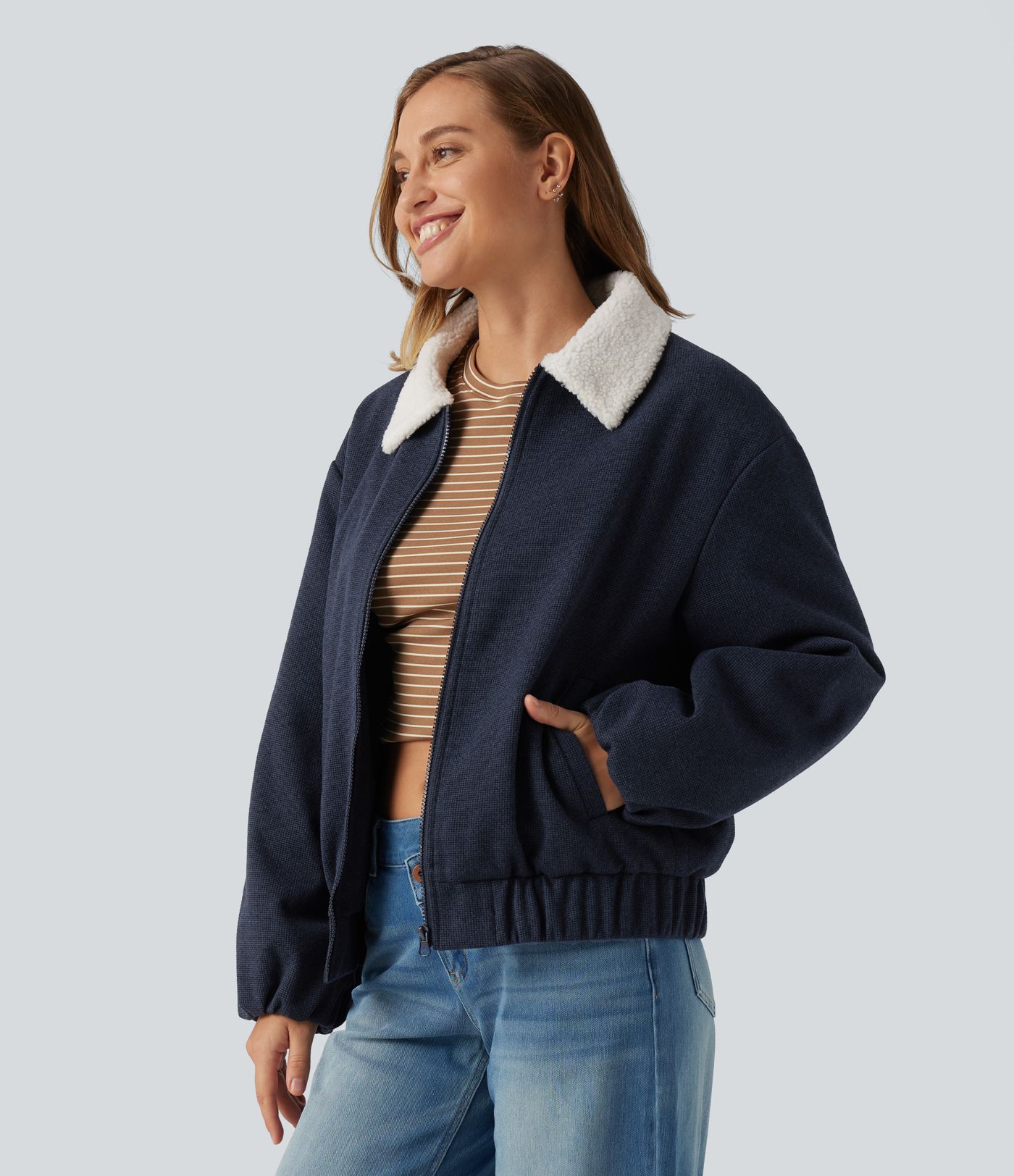 Collared Plaid Long Sleeve Casual Jacket with Pockets