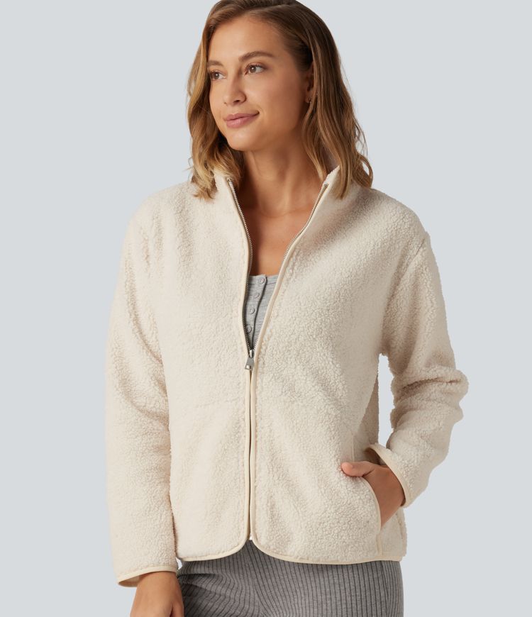 Long Sleeve Casual Sherpa Jacket with Pockets Long Sleeve Casual Sherpa Jacket with Pockets