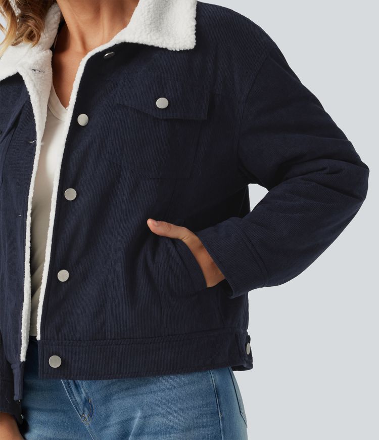 Stand Collar Long Sleeve Corduroy Casual Jacket with Pockets Stand Collar Long Sleeve Corduroy Casual Jacket with Pockets