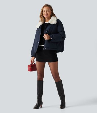 Collared Long Sleeve Casual Padded Jacket with Pockets Collared Long Sleeve Casual Padded Jacket with Pockets