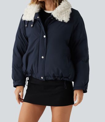 Collared Long Sleeve Casual Padded Jacket with Pockets Collared Long Sleeve Casual Padded Jacket with Pockets