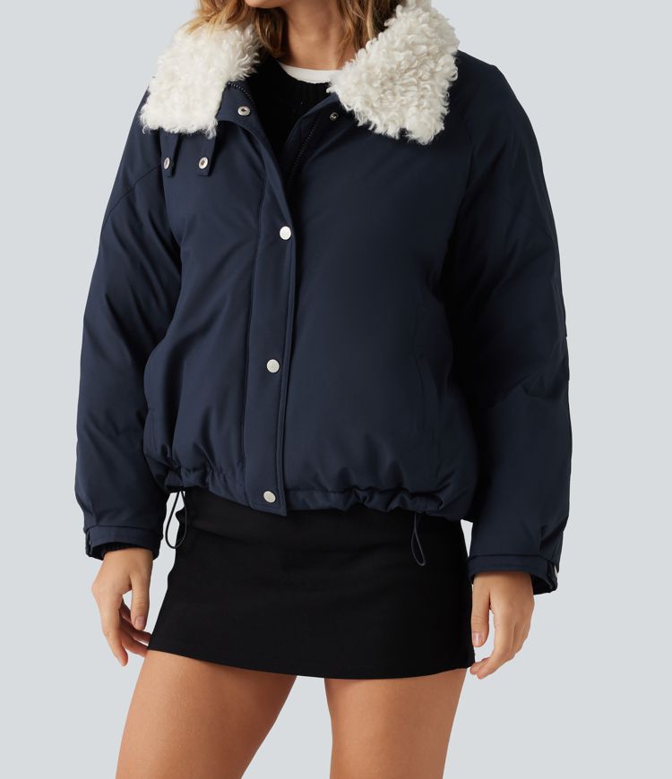 Collared Long Sleeve Casual Padded Jacket with Pockets Collared Long Sleeve Casual Padded Jacket with Pockets