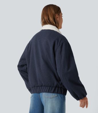 Collared Plaid Long Sleeve Casual Jacket with Pockets