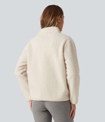 Long Sleeve Casual Sherpa Jacket with Pockets Long Sleeve Casual Sherpa Jacket with Pockets