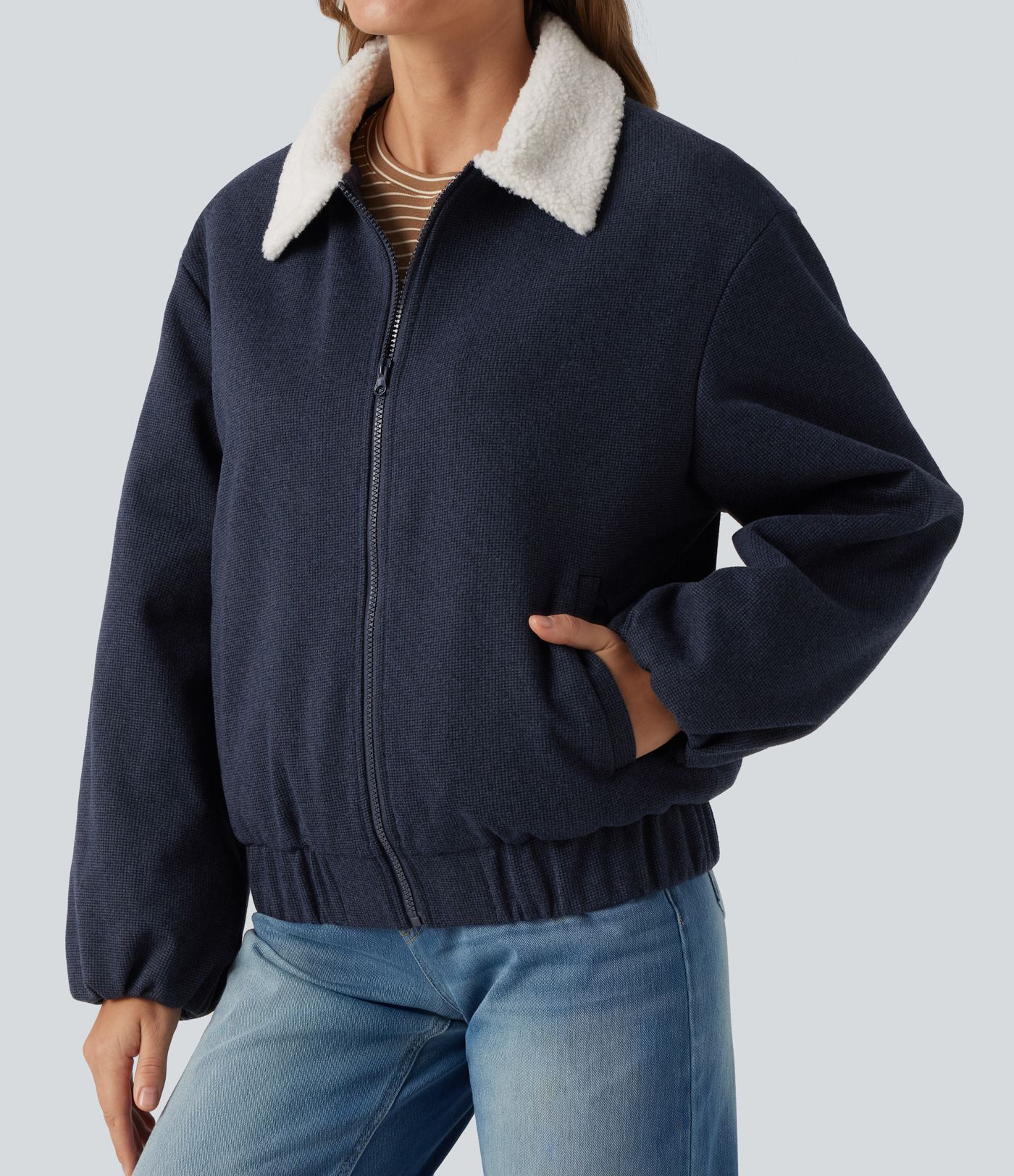 Collared Plaid Long Sleeve Casual Jacket with Pockets