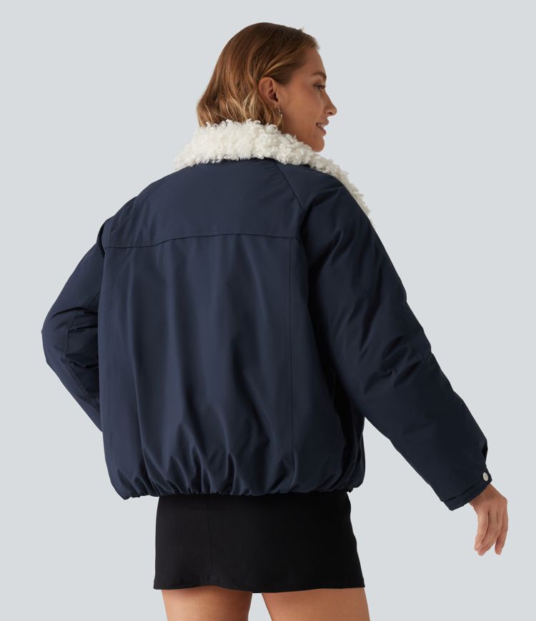 Collared Long Sleeve Casual Padded Jacket with Pockets Collared Long Sleeve Casual Padded Jacket with Pockets