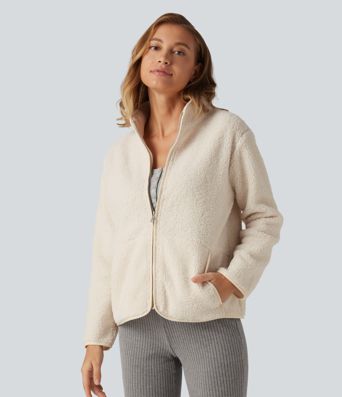 Long Sleeve Casual Sherpa Jacket with Pockets Long Sleeve Casual Sherpa Jacket with Pockets