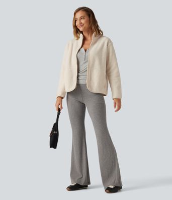 Long Sleeve Casual Sherpa Jacket with Pockets Long Sleeve Casual Sherpa Jacket with Pockets