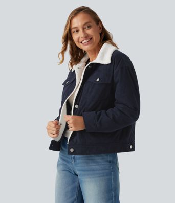 Stand Collar Long Sleeve Corduroy Casual Jacket with Pockets Stand Collar Long Sleeve Corduroy Casual Jacket with Pockets