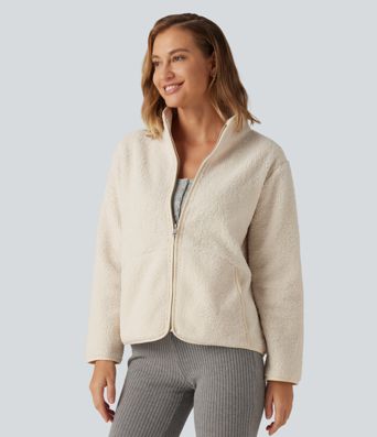 Long Sleeve Casual Sherpa Jacket with Pockets Long Sleeve Casual Sherpa Jacket with Pockets