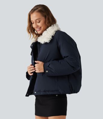Collared Long Sleeve Casual Padded Jacket with Pockets Collared Long Sleeve Casual Padded Jacket with Pockets