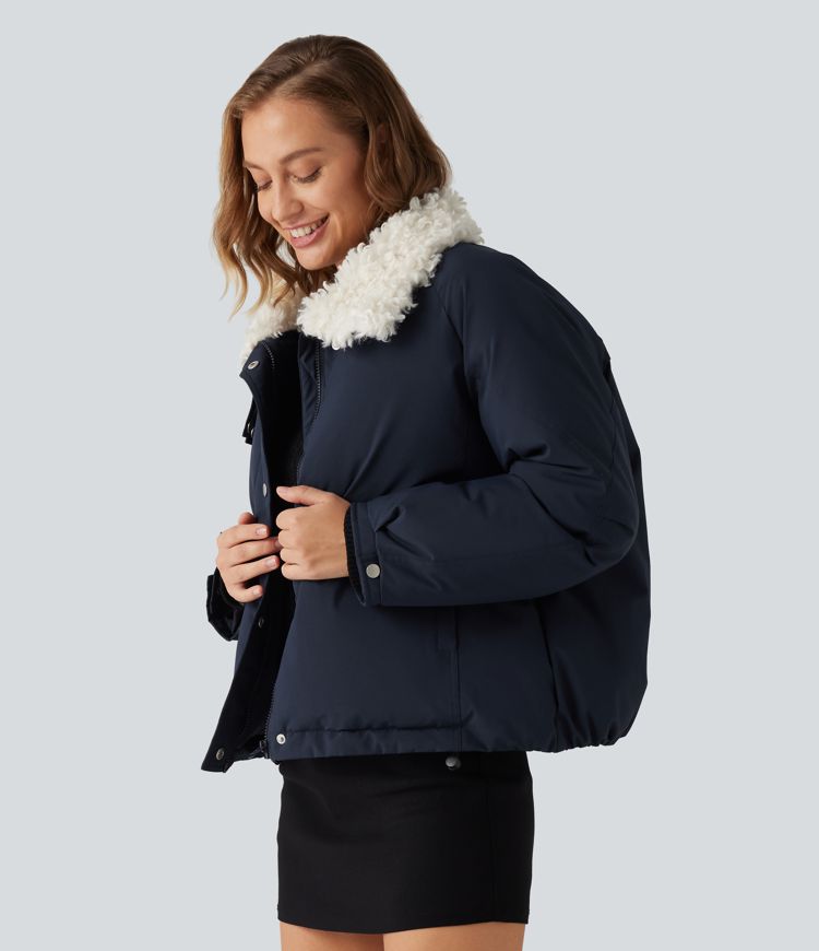 Collared Long Sleeve Casual Padded Jacket with Pockets Collared Long Sleeve Casual Padded Jacket with Pockets