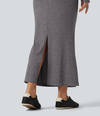 Robe maxi à capuche, manches longues, coupe trapèze et passe-pouces avec poche Robe maxi à capuche, manches longues, coupe trapèze et passe-pouces avec poche