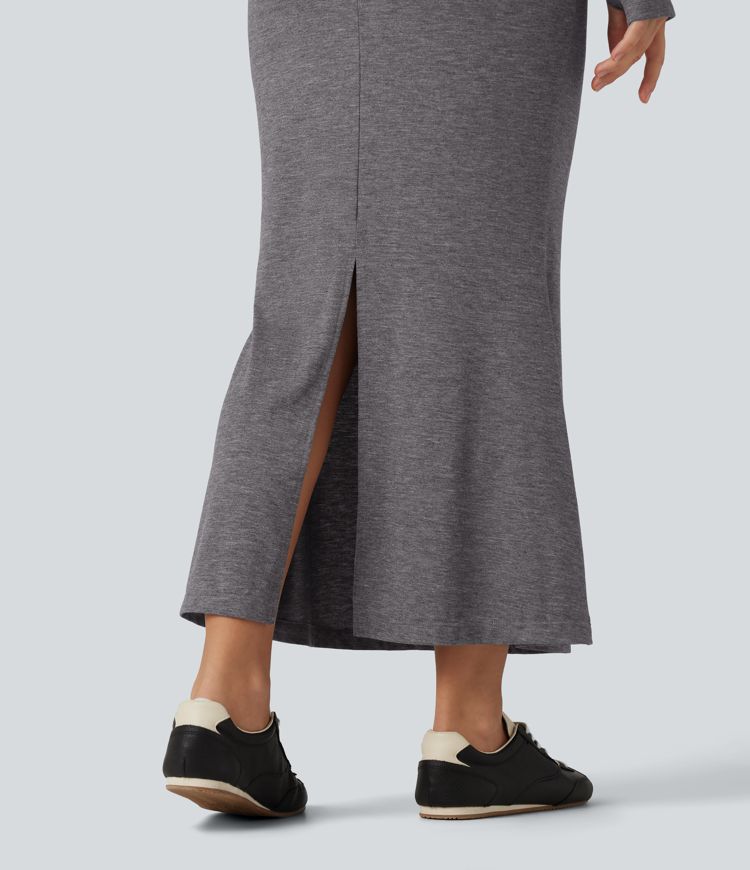 Robe maxi à capuche, manches longues, coupe trapèze et passe-pouces avec poche Robe maxi à capuche, manches longues, coupe trapèze et passe-pouces avec poche