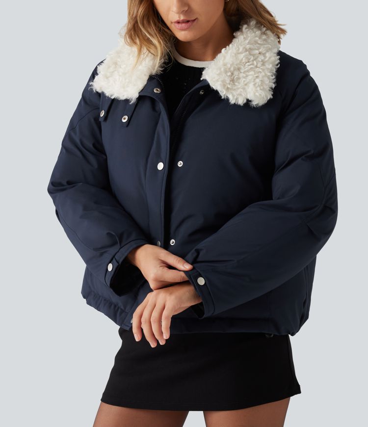 Collared Long Sleeve Casual Padded Jacket with Pockets Collared Long Sleeve Casual Padded Jacket with Pockets