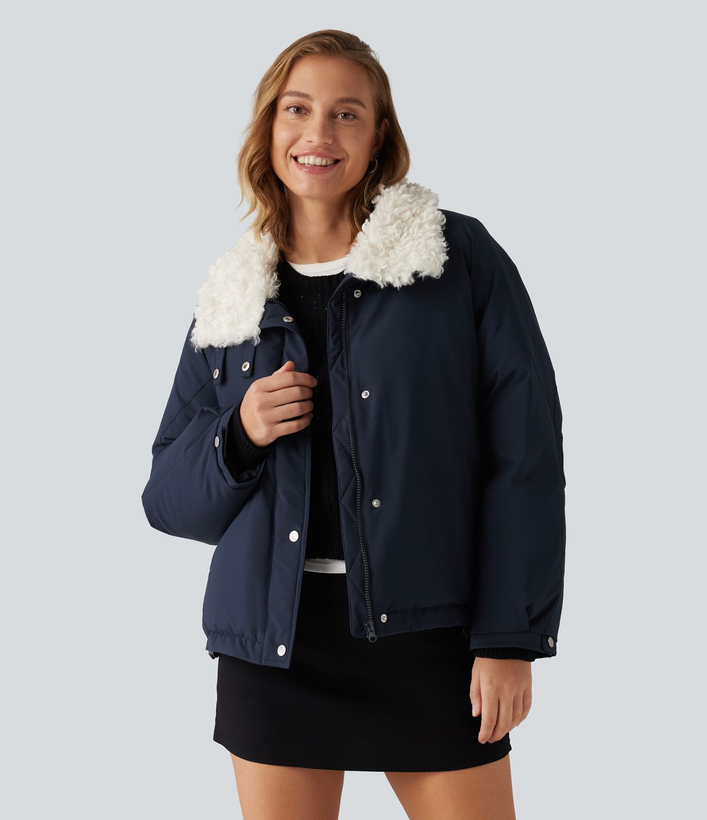 Collared Long Sleeve Casual Padded Jacket with Pockets Collared Long Sleeve Casual Padded Jacket with Pockets