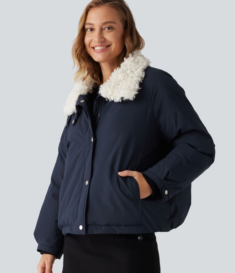 Collared Long Sleeve Casual Padded Jacket with Pockets Collared Long Sleeve Casual Padded Jacket with Pockets
