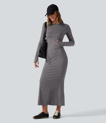 Robe maxi à capuche, manches longues, coupe trapèze et passe-pouces avec poche Robe maxi à capuche, manches longues, coupe trapèze et passe-pouces avec poche