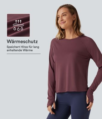 Lauf-Sport-Top mit Rundhalsausschnitt, langen Raglanärmeln, Daumenlöchern und Kontrast-Mesh - schnelltrocknend Lauf-Sport-Top mit Rundhalsausschnitt, langen Raglanärmeln, Daumenlöchern und Kontrast-Mesh - schnelltrocknend