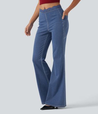 Halara Flex™ Mid Rise Flare Contrast Lace Casual Jean with Pockets Halara Flex™ Mid Rise Flare Contrast Lace Casual Jean with Pockets