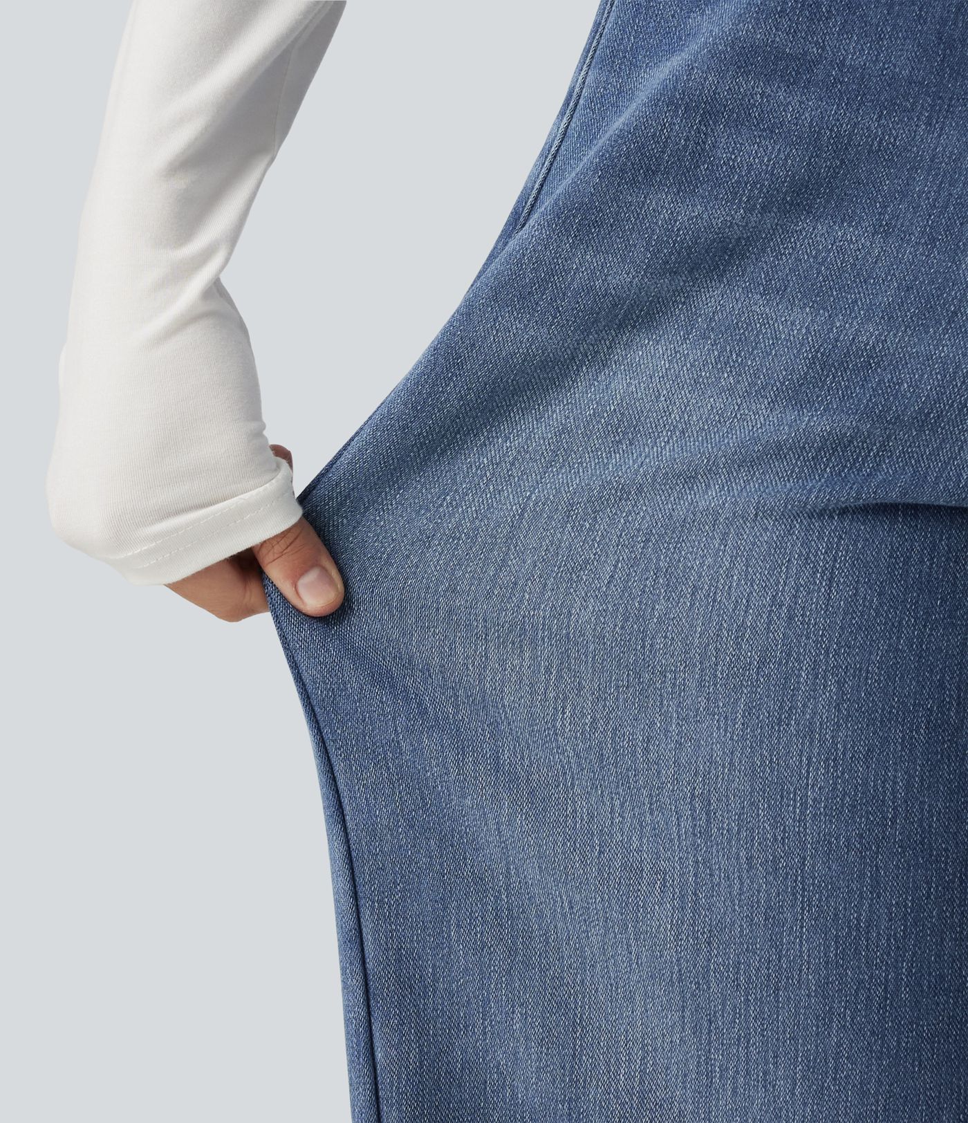 High Waisted Asymmetric Baggy Fleece Casual Cotton Jeans with Pockets