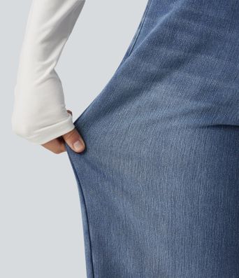 High Waisted Asymmetric Baggy Fleece Casual Cotton Jeans with Pockets