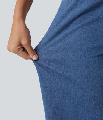 Halara Flex™ - Lässige Jeans mit mittelhohem Crossover-Bund, mehreren Taschen und geschwungenem Bein