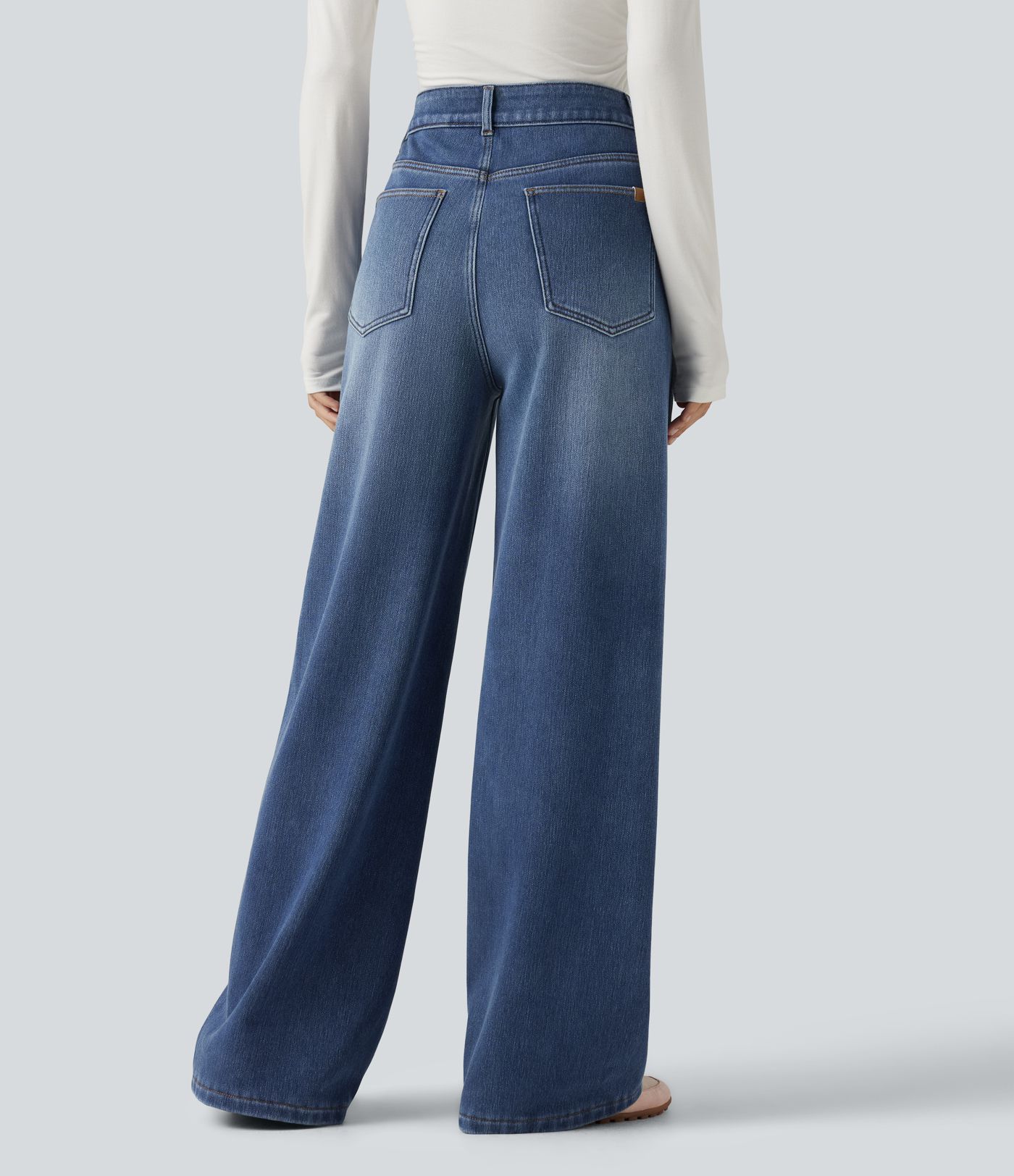 High Waisted Asymmetric Baggy Fleece Casual Cotton Jeans with Pockets