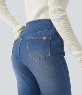 Halara Flex™ Mid Rise Bootcut Denim Casual Leggings with Pockets Halara Flex™ Mid Rise Bootcut Denim Casual Leggings with Pockets