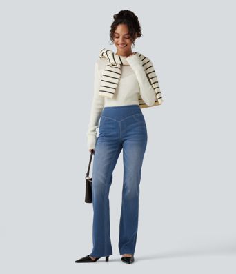 Halara Flex™ Mid Rise Bootcut Denim Casual Leggings with Pockets Halara Flex™ Mid Rise Bootcut Denim Casual Leggings with Pockets