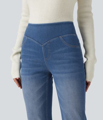 Halara Flex™ Mid Rise Bootcut Denim Casual Leggings with Pockets Halara Flex™ Mid Rise Bootcut Denim Casual Leggings with Pockets
