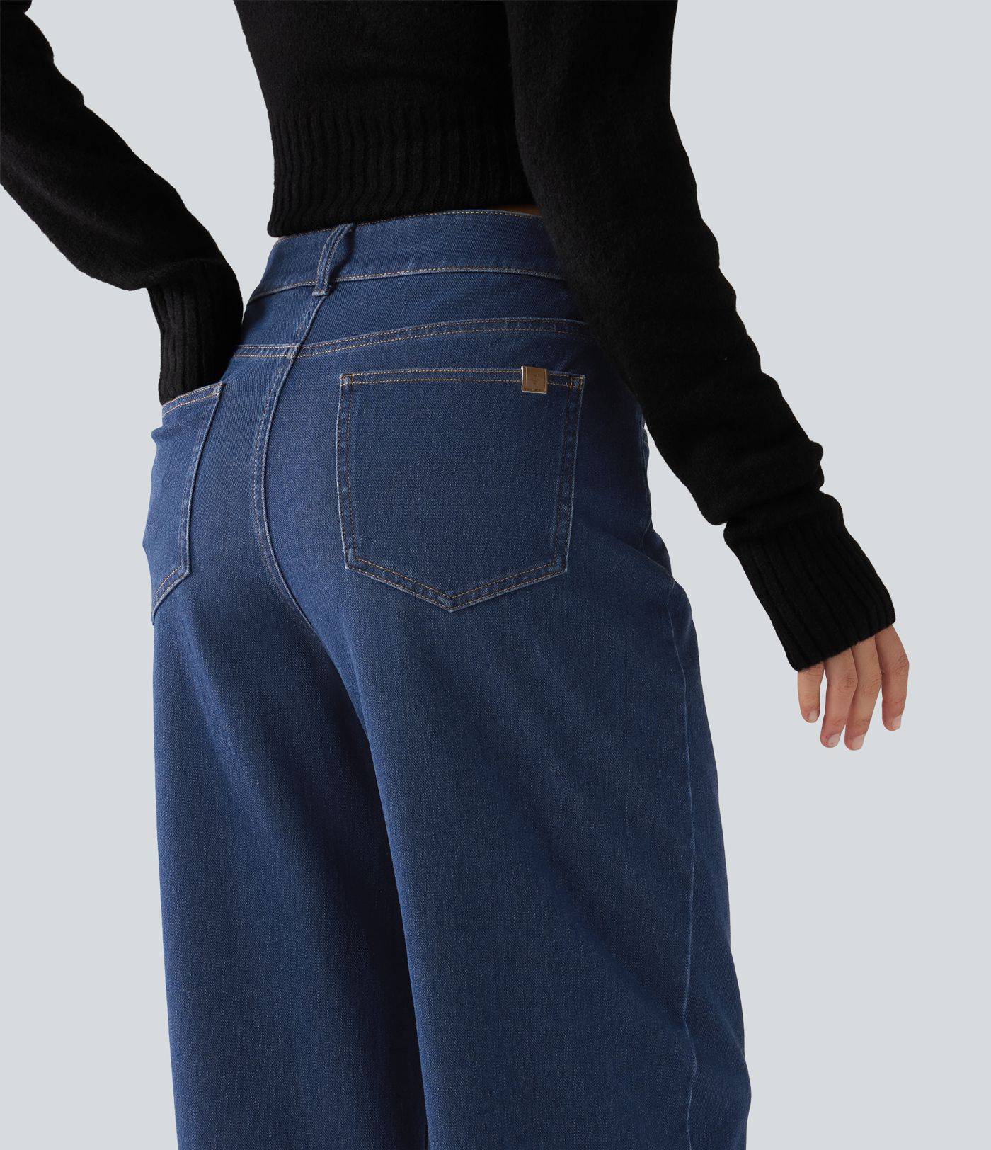Halara Flex™ Mid Rise Asymmetric Barrel Leg Casual Jeans with Pockets