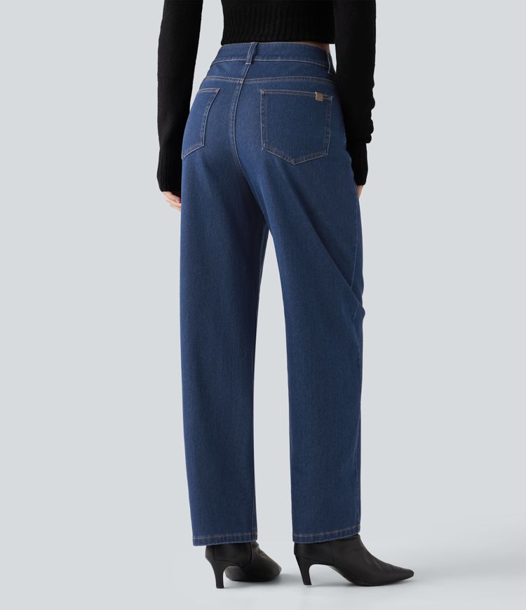 Halara Flex™ Mid Rise Asymmetric Barrel Leg Casual Jeans with Pockets