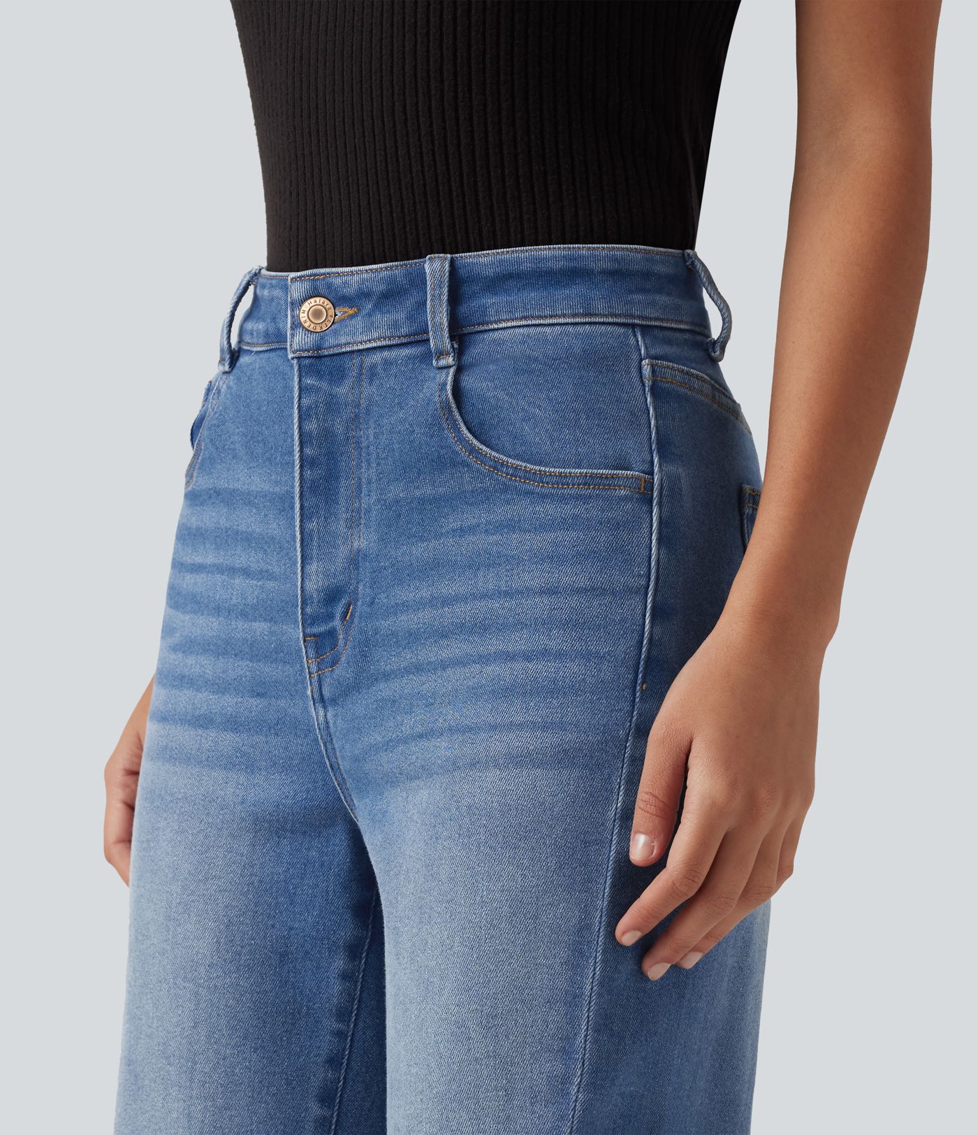 Mid Rise Patterned Denim Casual Flare Jeans with Pockets Mid Rise Patterned Denim Casual Flare Jeans with Pockets