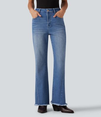 Mid Rise Patterned Denim Casual Flare Jeans with Pockets Mid Rise Patterned Denim Casual Flare Jeans with Pockets