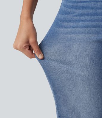 Mid Rise Patterned Denim Casual Flare Jeans with Pockets Mid Rise Patterned Denim Casual Flare Jeans with Pockets