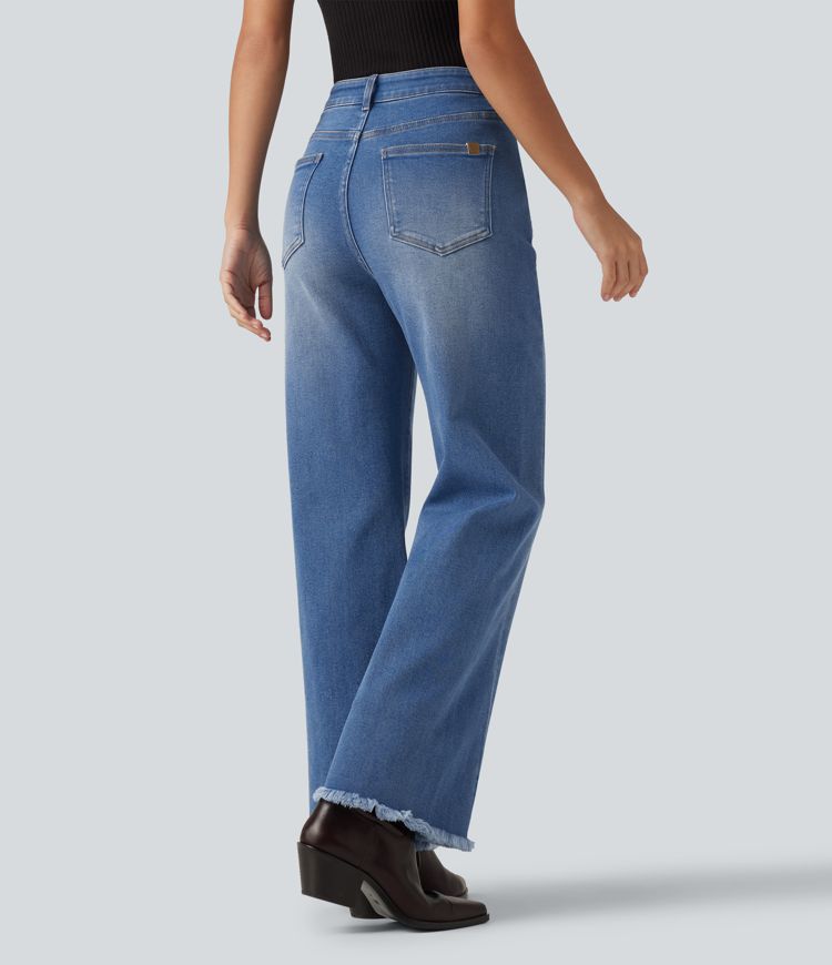 Mid Rise Patterned Denim Casual Flare Jeans with Pockets Mid Rise Patterned Denim Casual Flare Jeans with Pockets