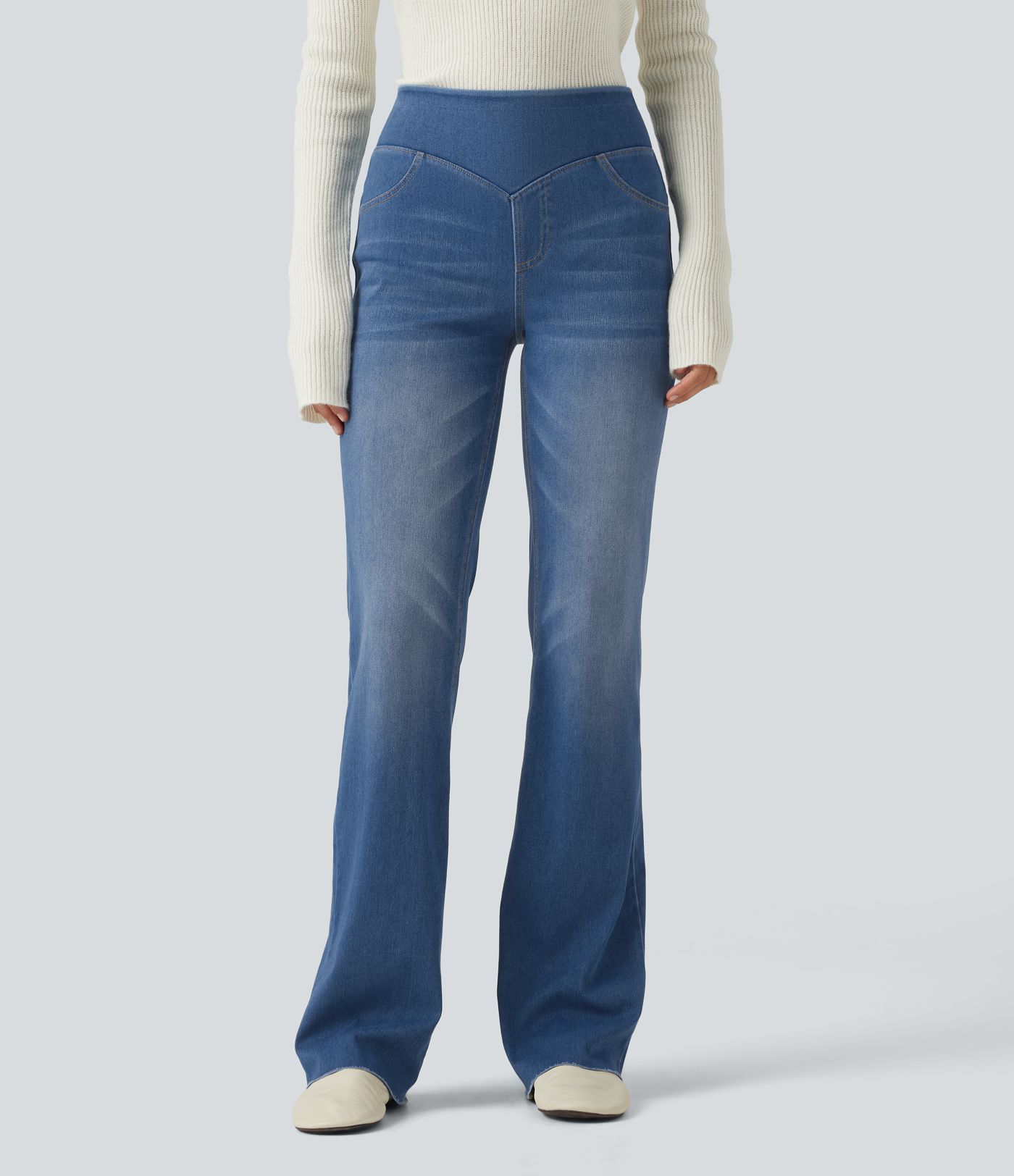 Halara Flex™ Mid Rise Bootcut Denim Casual Leggings with Pockets Halara Flex™ Mid Rise Bootcut Denim Casual Leggings with Pockets