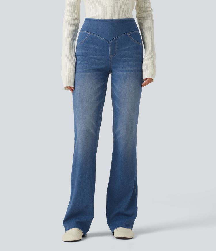 Halara Flex™ Mid Rise Bootcut Denim Casual Leggings with Pockets Halara Flex™ Mid Rise Bootcut Denim Casual Leggings with Pockets