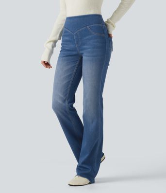 Halara Flex™ Mid Rise Bootcut Denim Casual Leggings with Pockets Halara Flex™ Mid Rise Bootcut Denim Casual Leggings with Pockets