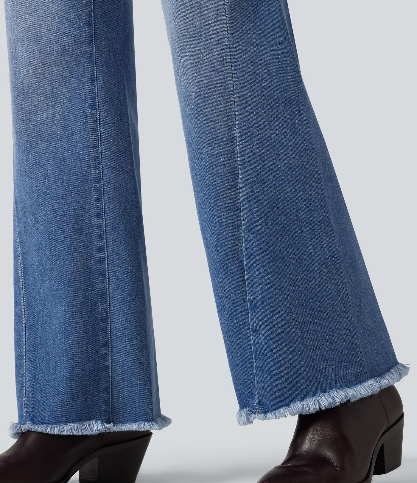Mid Rise Patterned Denim Casual Flare Jeans with Pockets Mid Rise Patterned Denim Casual Flare Jeans with Pockets