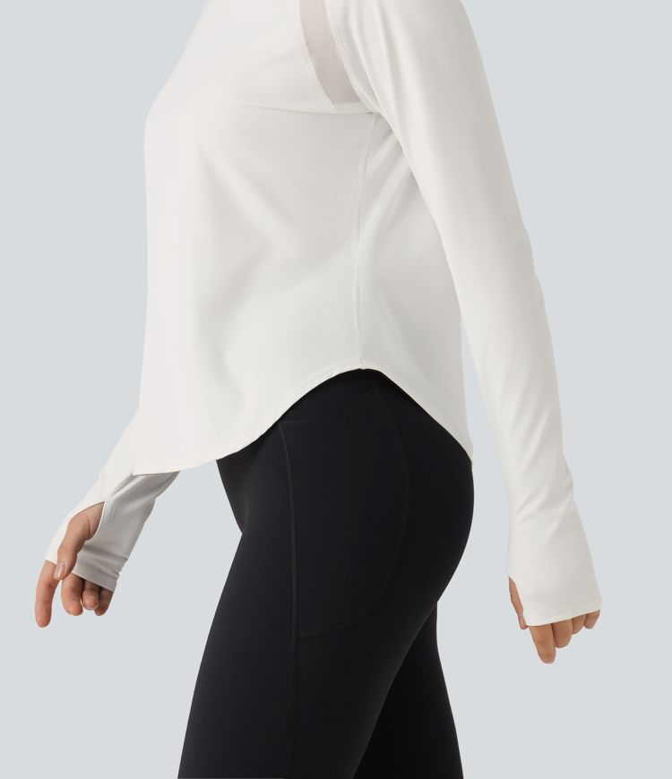 SoftlyZero™ QuickDry Round Neck Long Sleeve Contrast Mesh Thumb Hole Running Sports Top 