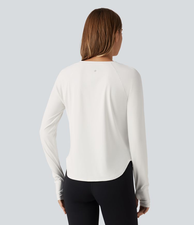 SoftlyZero™ QuickDry Round Neck Long Sleeve Contrast Mesh Thumb Hole Running Sports Top 