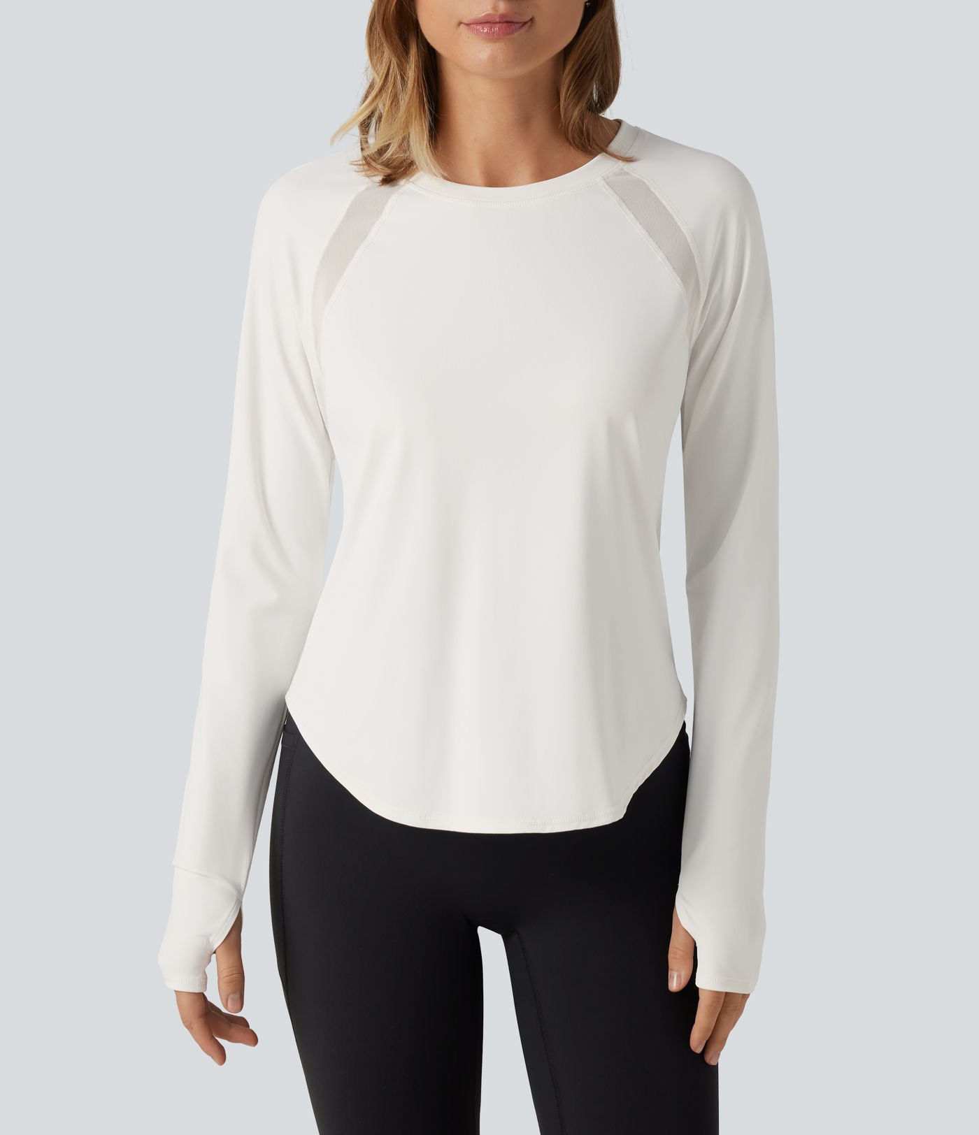 SoftlyZero™ QuickDry Round Neck Long Sleeve Contrast Mesh Thumb Hole Running Sports Top 