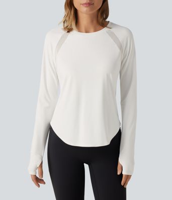SoftlyZero™ QuickDry Round Neck Long Sleeve Contrast Mesh Thumb Hole Running Sports Top 