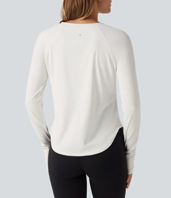 SoftlyZero™ QuickDry Round Neck Long Sleeve Contrast Mesh Thumb Hole Running Sports Top 