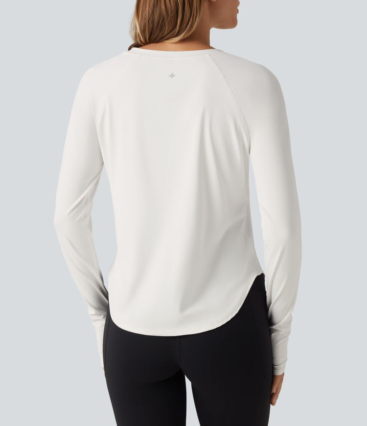 SoftlyZero™ QuickDry Round Neck Long Sleeve Contrast Mesh Thumb Hole Running Sports Top 